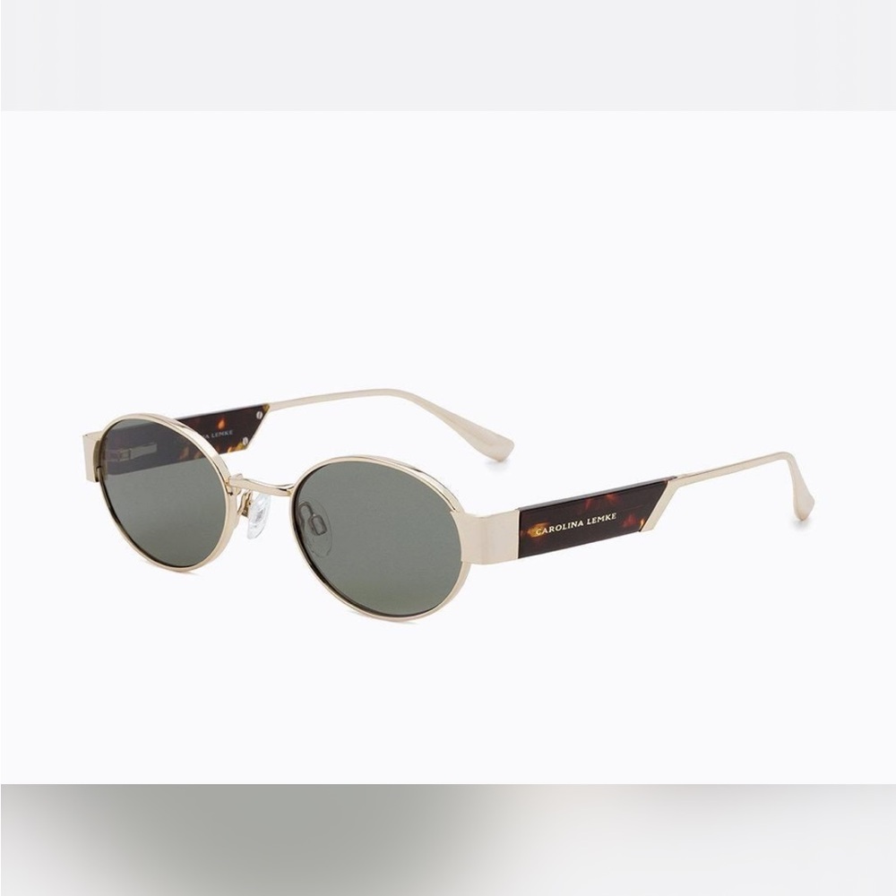 Carolina Lemke Gold Round Sunglasses with Box, Case, and Cloth